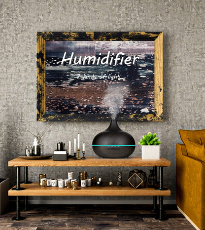 Difusor de óleo essencial de aromaterapia grão de madeira controle remoto umidificador de ar ultra-sônico fresco com luz LED de 7 cores